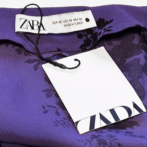 ZARA Purple Floral Mini Dress Size X-Small NWT - Picture 3 of 10